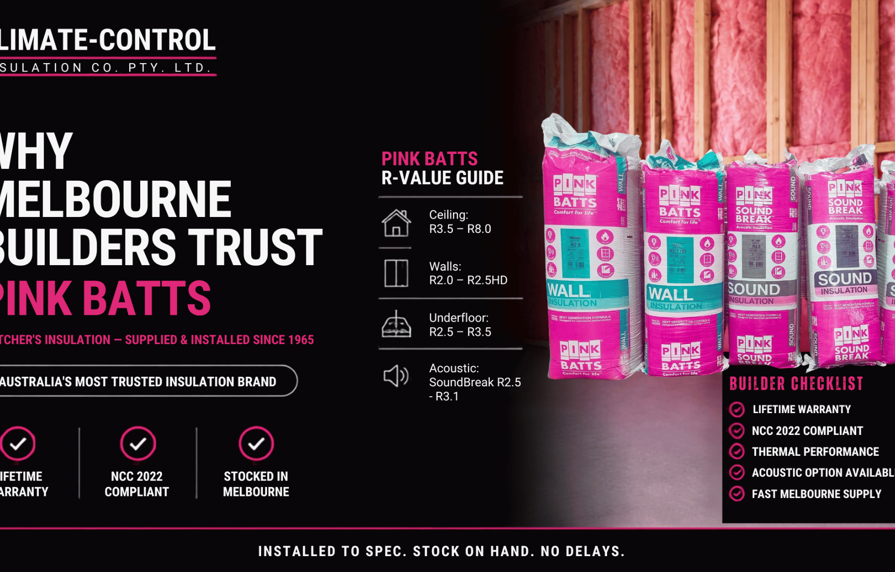 Why Melbourne builders trust Pink Batts — Fletcher insulation supplied and installed by Climate Control Insulation